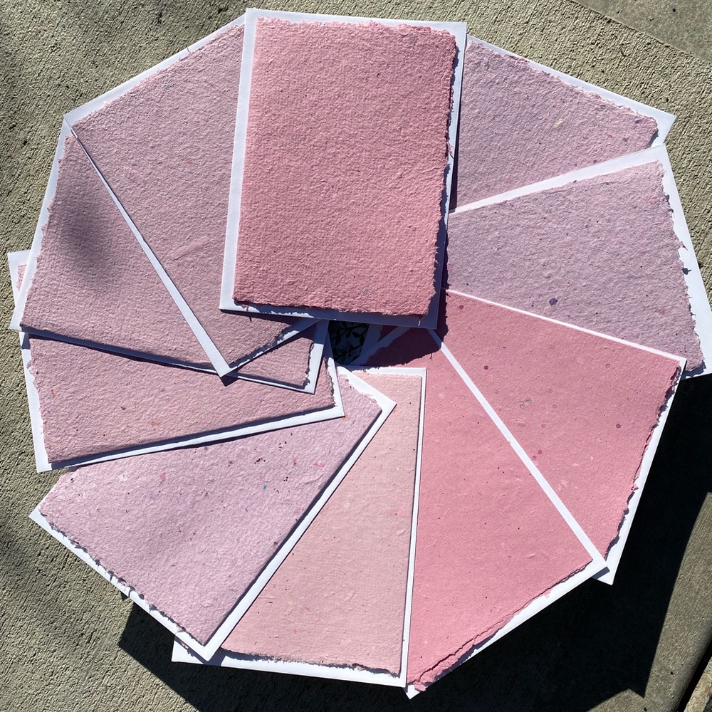 ♻️ Recycled Paper Notecards Handmade pink purple w mailing envelopes ☮️
